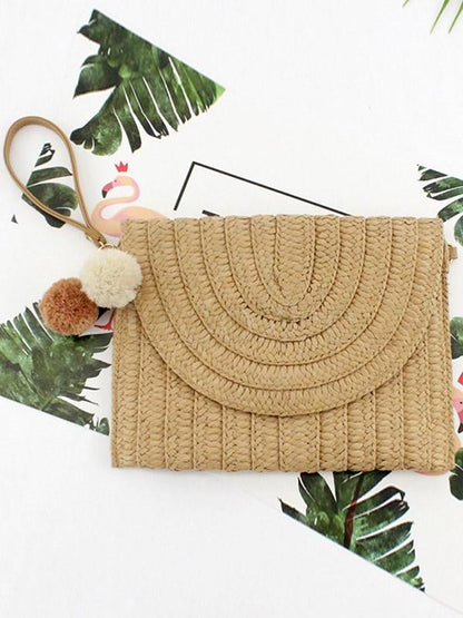 Solid Fuzzy Ball Weaving Sling Bag