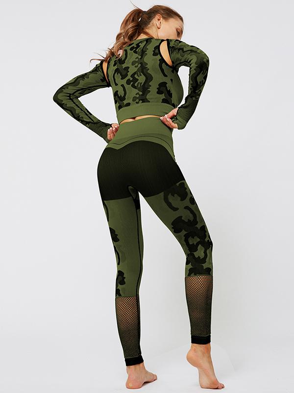 Leopard Print Long Sleeve Gym Sport Hoodie And Leggings Suit