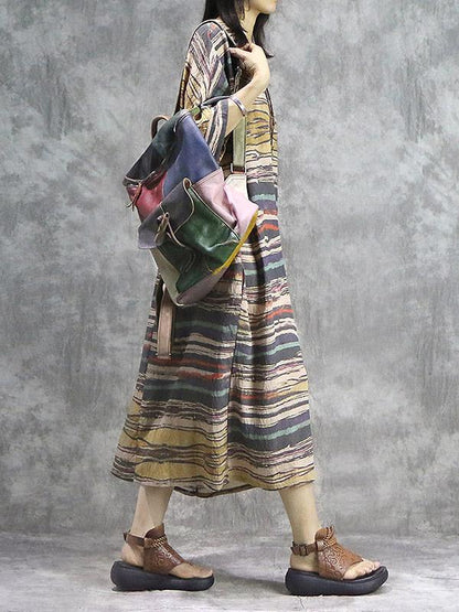 Vintage Printed Batwing Sleeves  Midi Dress