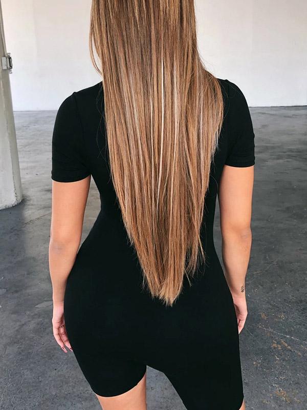 Sexy Wrap Solid Zipper Rompers