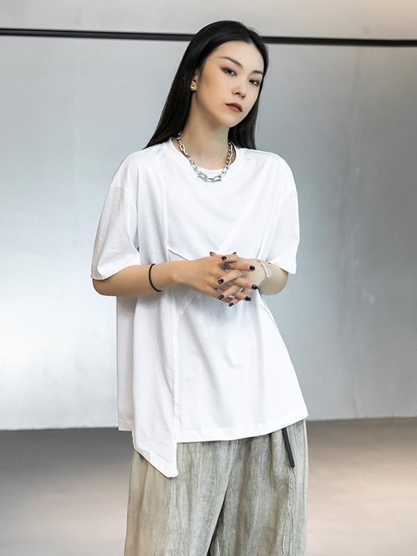 Stylish Round-Neck Irregularity Short Sleeve T-Shirt Tops