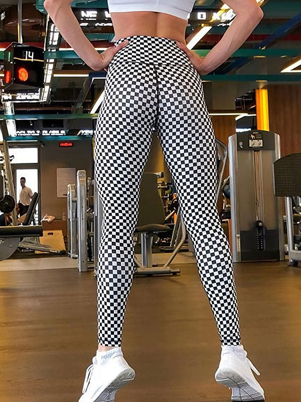 Wrap Black White Plaid Printed Yoga Leggings