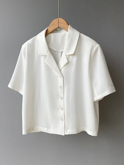 Urban Solid Color Notched Collar Short Sleeves Blouses& Blazer