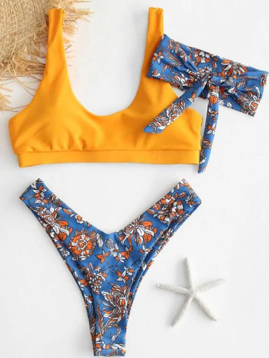 Plain Top Bikinis Swimwear With Headcloth