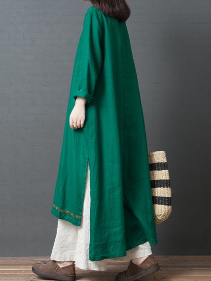 Solid Round-neck Loose Long Dress