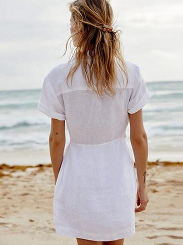Double Pocketss Short Sleeve Mini Dress