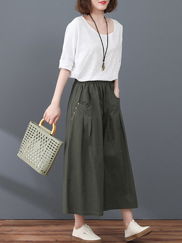 Casual Solid Color Column Wide Leg Culotte