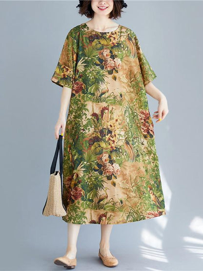 Oversize Short Sleeves Printed Dress