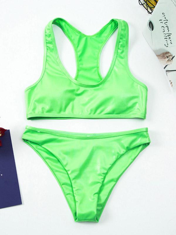 Solid Color Light Skin Vest Split Bikini Swimsuit