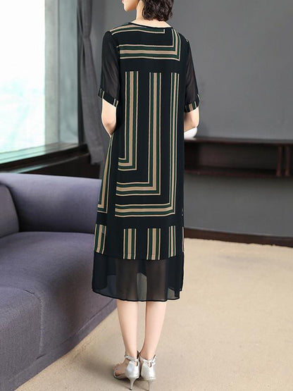 Chiffon Loose Split-joint Striped Dress