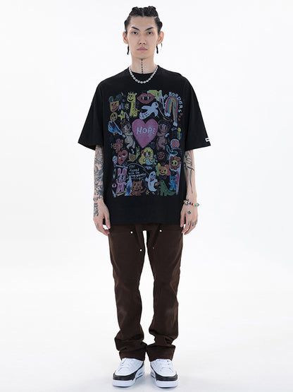 Original Round-Neck Cartoon Printed Loose T-Shirts Tops