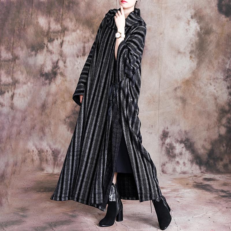 Buykud Loose Split Hem Bat Sleeve Casual Stripe Dress