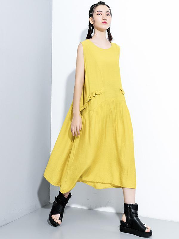 Original Solid Irregularity Sleeveless Dress