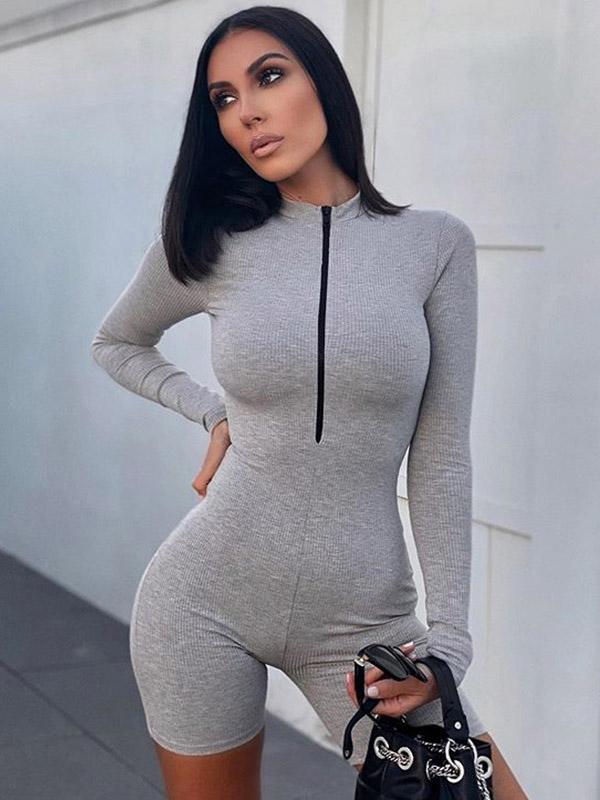 Sexy Wrap Long Sleeves Zipper Rompers
