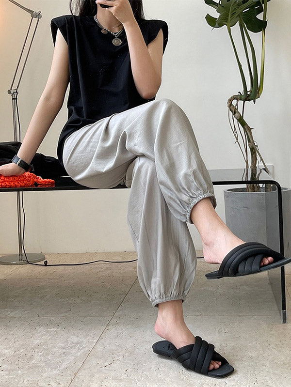 Casual Loose Pleated Elastics High Waisted Pants