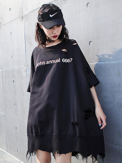 Oversize Shredded Long T-Shirt