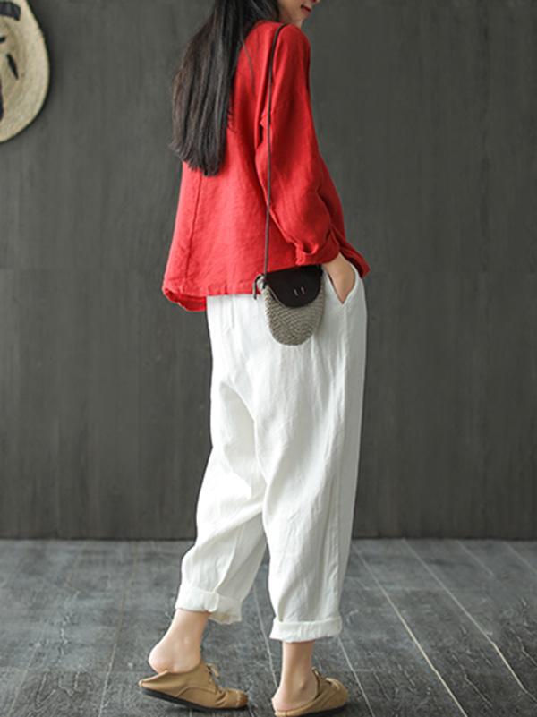 Artistic Retro Solid Shirt Blouse Tops