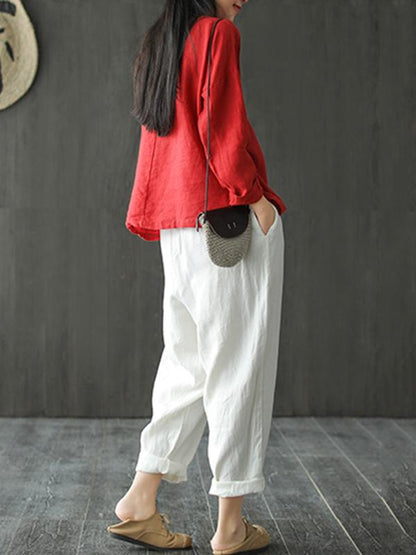 Artistic Retro Solid Shirt Blouse Tops