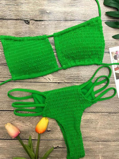 Sexy Ruffled Plain Bikinis Swimwear