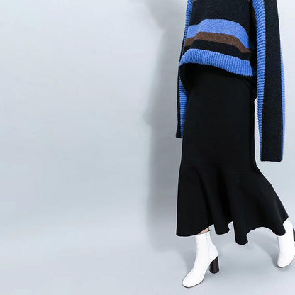 Elastic Waist Ruffles Winter Calf Length Skirt