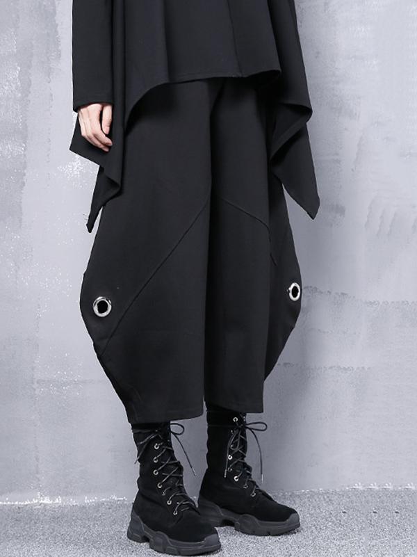 Black Loose Hollow High-waist Casual Pants