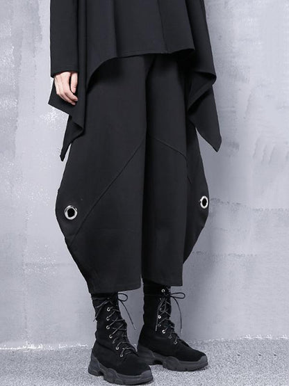 Black Loose Hollow High-waist Casual Pants