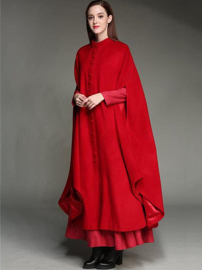 Presale Red Maxi Woolen Cape Outwear