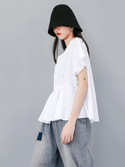 Striped Ruffled Asymmetric Shirt