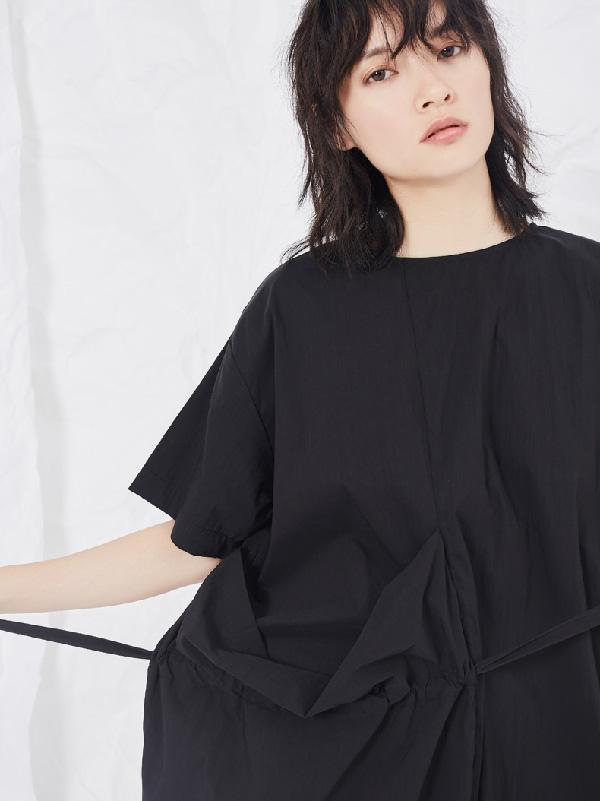 Simple Black Lace-up Split-joint Short Dress