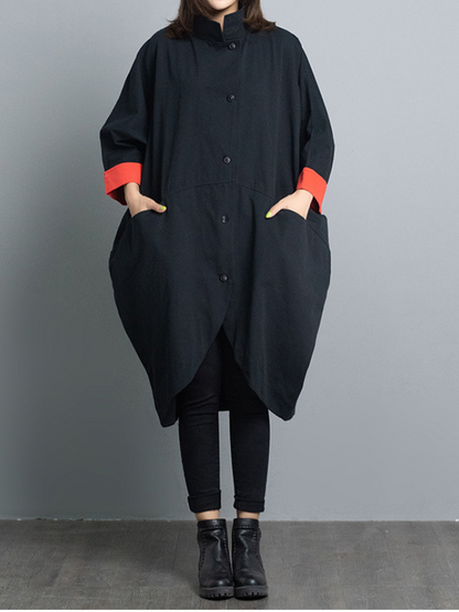 Stylish Loose Split-Front Half Sleeves Stand Collar Outerwear