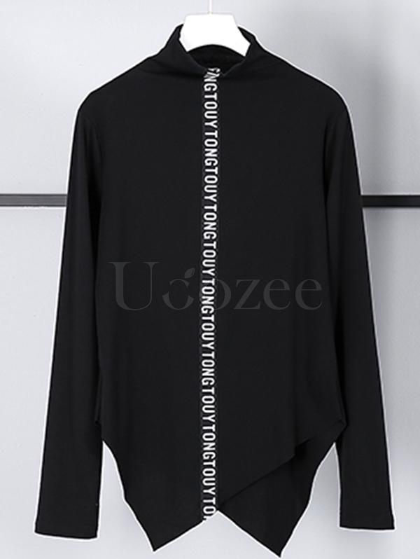 Letter Printed High-neck Bottoming T-shirt