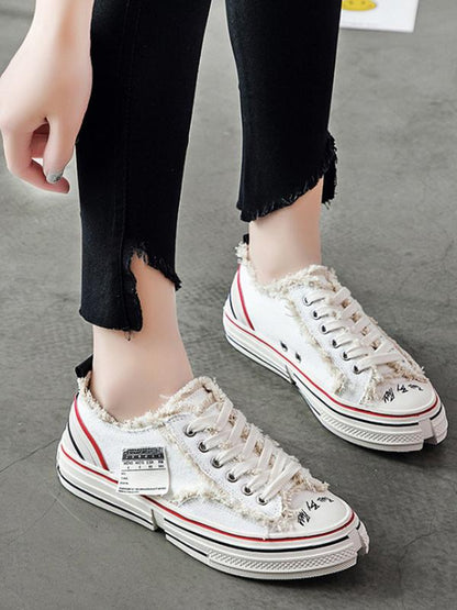 Flat Heels Lace Up Canvas Sneakers