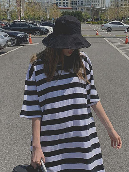 Loose Comfortable Simple Striped Long Dress