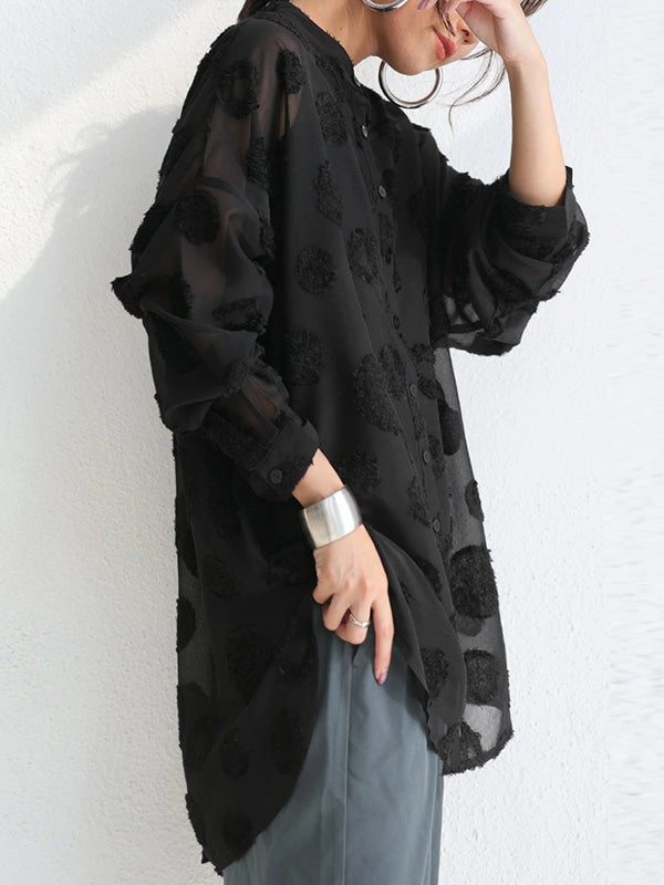 Stylish Buttoned Stand Collar Long Sleeves Blouse Tops