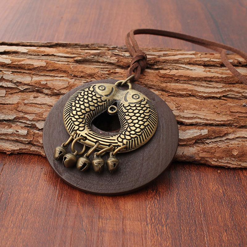 Buykud Alloy Two Fish Five Bells Simple Fashion Necklace