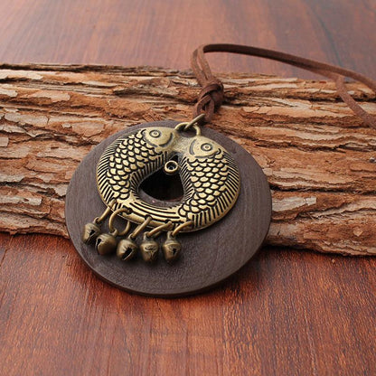 Buykud Alloy Two Fish Five Bells Simple Fashion Necklace