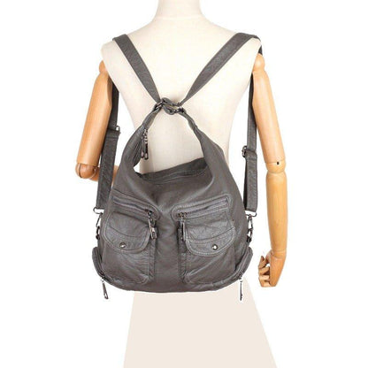 Soft Leather Solid Backpack Multi-carry Shoulder Bag
