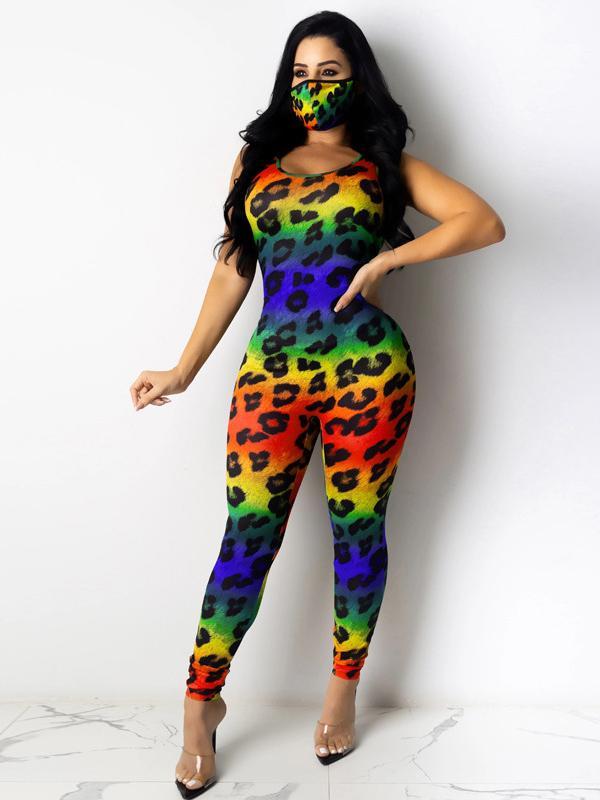 Leopard Wrap Sleeveless Sports Jumpsuits