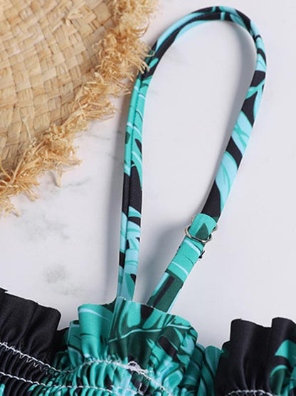 Smocked Printed Bikini Swimsuit