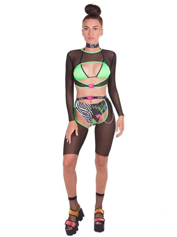 Sexy Mesh Split-Front T-Shirt Tops