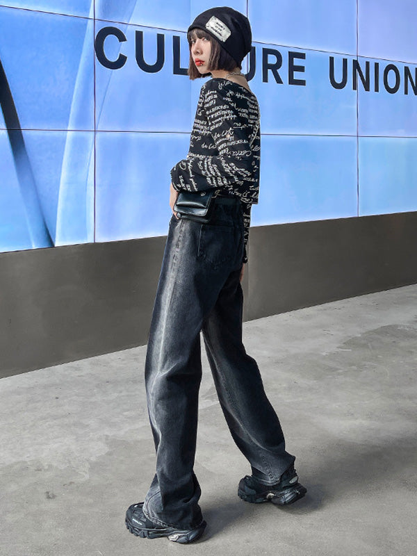 Vintage Gradient Wide Leg Column Jean Pants