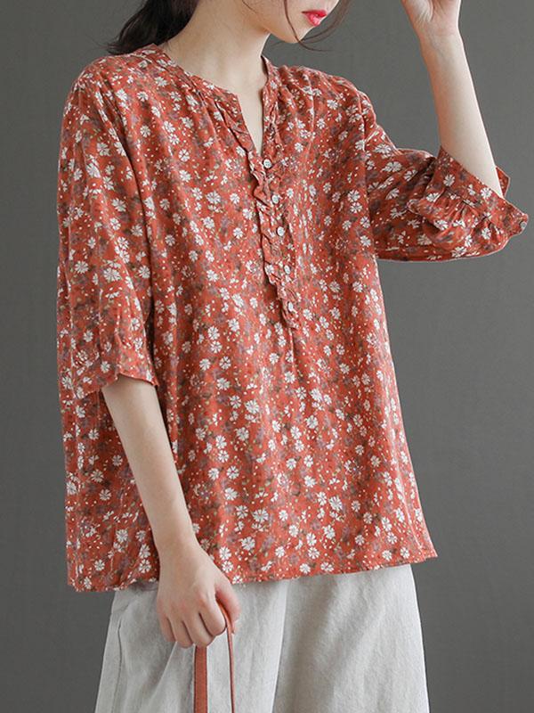 Artistic Retro Floral T-Shirts Tops