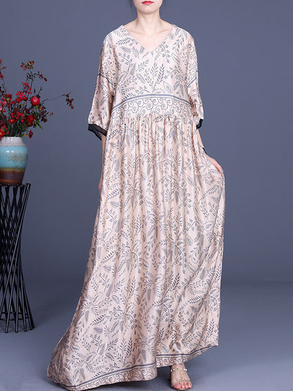 Original Floral V-Neck Half Sleeve Maxi Dress