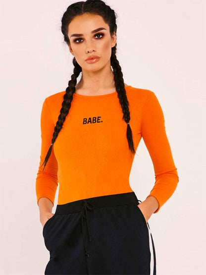 Long Sleeve Letter Printed Bodysuits
