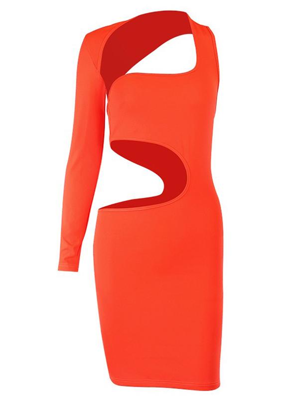 Solid Color Wrap Hollow One-Shoulder Mini Dresses