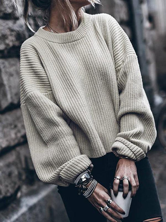 Fshion Solid Color Long Sleeves Sweater Tops