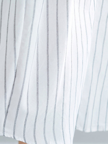 Simple Striped Buttoned Lapel Long Sleeves Shirt Dress