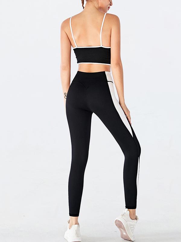 Sexy Spaghetti-Neck Contrast Color Letters Printed Yoga Suits