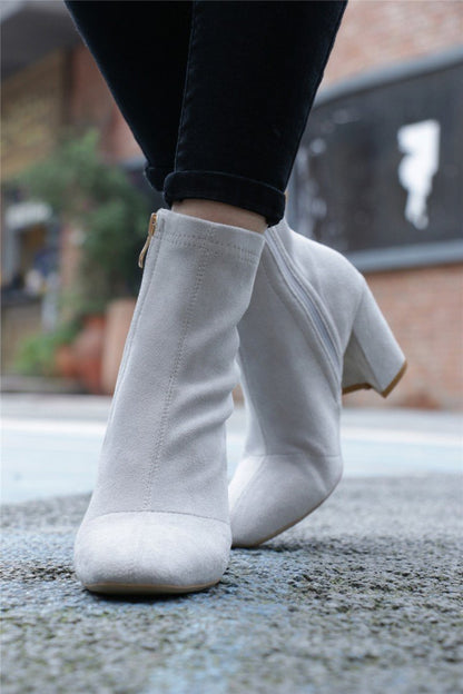 Fashion Solid Zipper Chunky Heel Martin Booties
