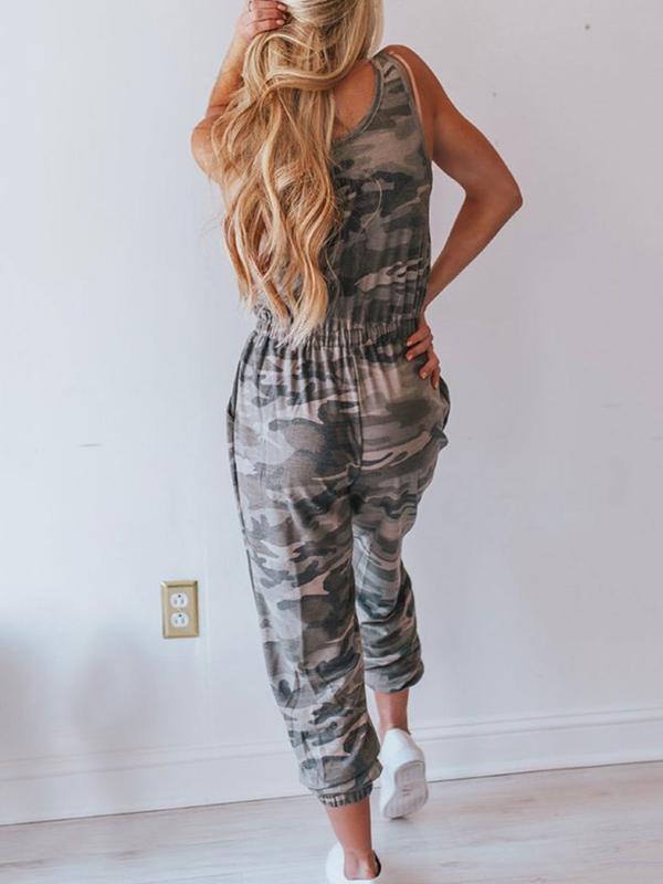 Camouflage Printed Sleeveless Jumpsuits Bottom